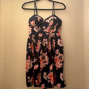 Navy Blue Floral Dress - with pockets